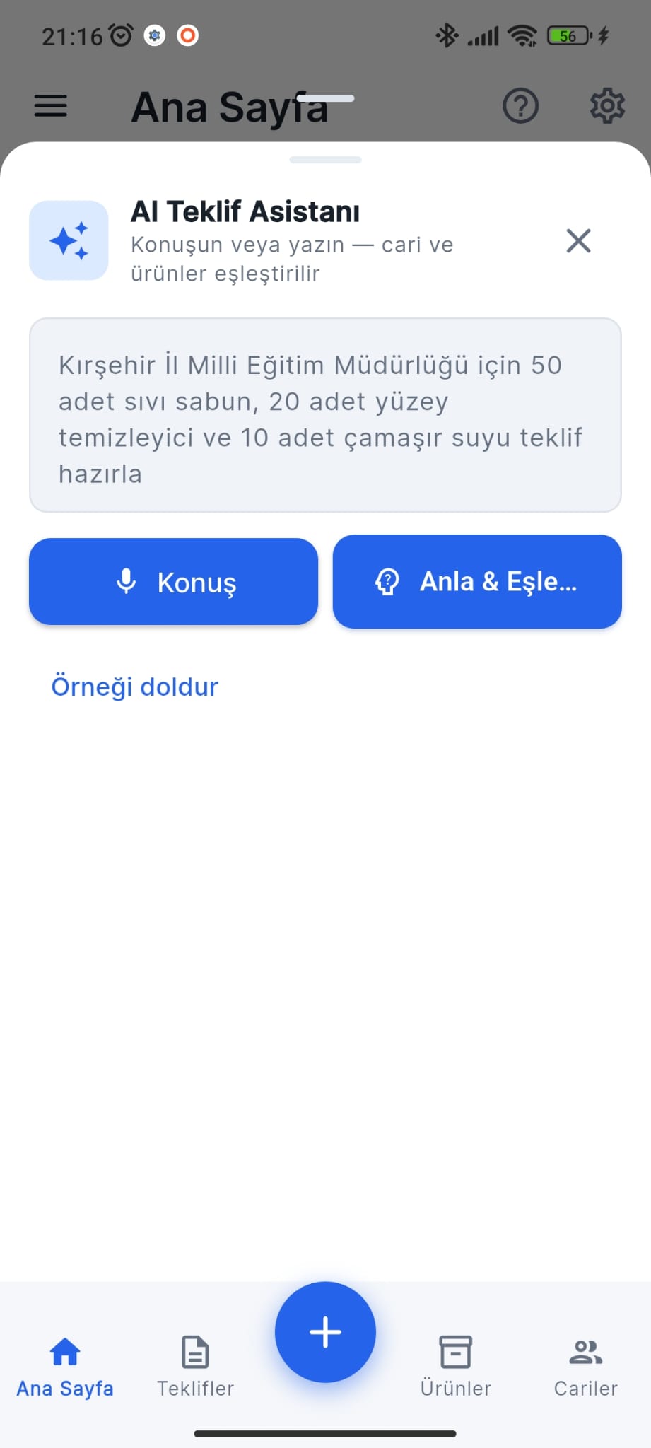 Prof Mobil Ana Sayfa ve AI Teklif Asistanı